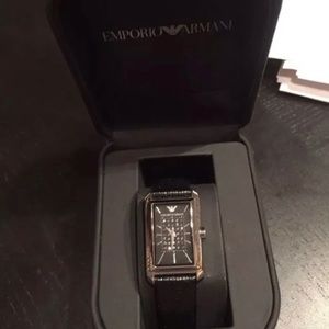 Women's watch emporia Armani black leather belt with Swarovski crystals